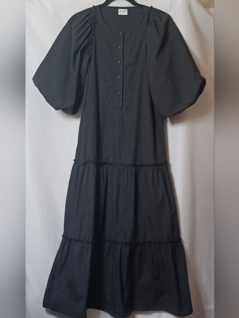 BLANK Women's Black Short Puffed Sleeve Tiered Bottom Midi Dress. Size XS